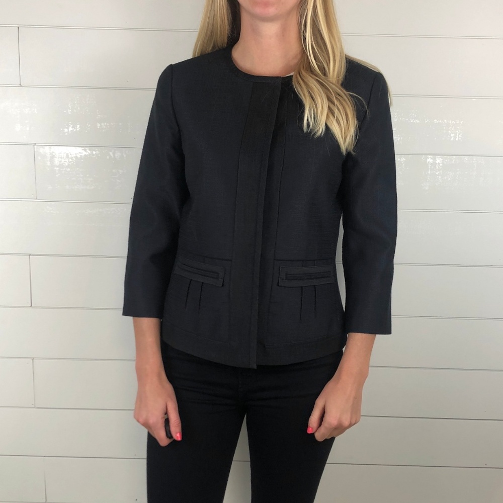 Tahari Career Navy Black Trim Career Blazer Jacket